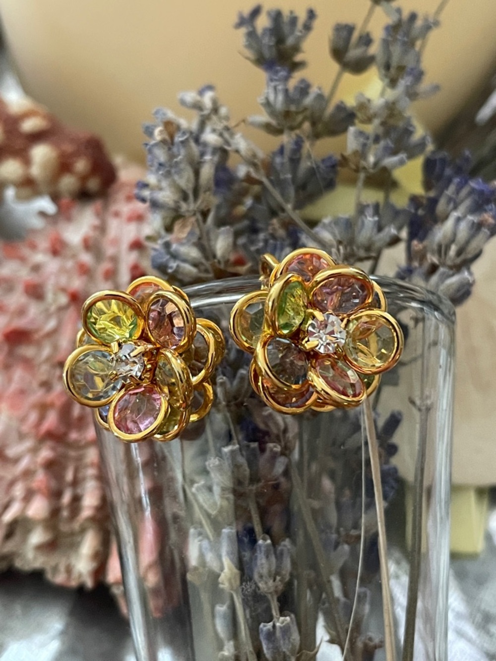 Vintage Avon Clip Multicolor Crystal Earrings